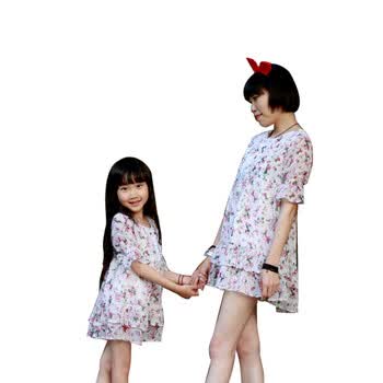 喜乐趣-MA04L39 小森女 女童碎花雪纺蛋糕裙/五分袖衣裙 165cm妈妈