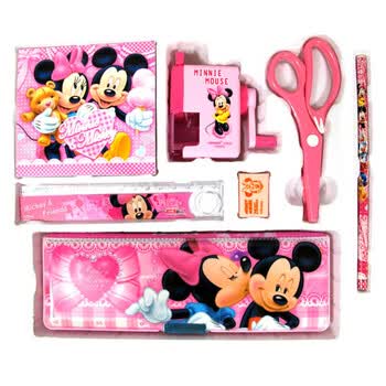 Disney DM6049 迪士尼迎开学米奇超值特大礼盒笔盒8件套 玫红