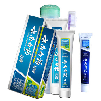 云南白药牙膏薄荷清新香型100g2支 留兰香型120g2支 云南白药牙膏牙刷便携装2支 组合