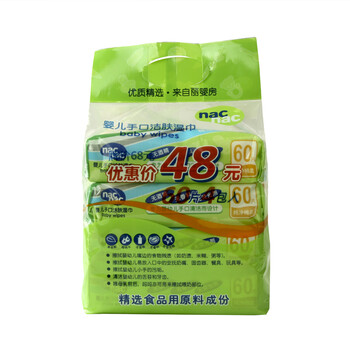 nac nac/宝贝可爱 婴儿手口洁肤湿巾60抽4入