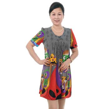 天伦奥琪中老年连衣裙中老年短袖宽松大码女装妈妈装连衣裙LYQ1261 灰色 4XL