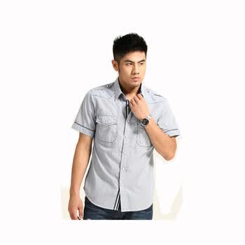 DESIGN CORNER 男装蓝时尚休闲短袖衬衣20S6504 深宝蓝 XXL