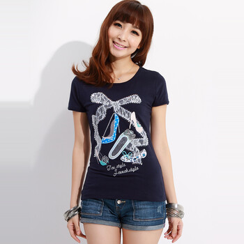 cherrykeke 2012夏装新款韩版修身打底衫短袖t恤 女装 SZ3095蓝色 L