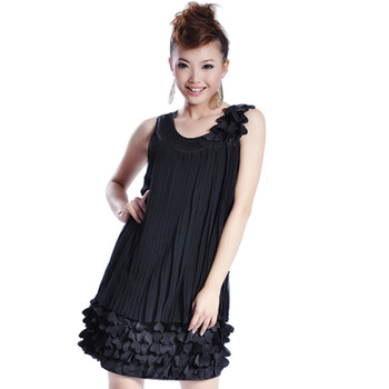 2012夏季欧美女装优雅时尚高端修身琴褶雪纺背心新款连衣裙L88014 黑色 L