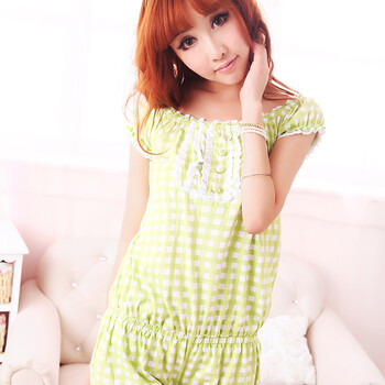 卜奈2012夏季睡衣可爱连体女全棉家居服品牌0303121 深蓝色 M