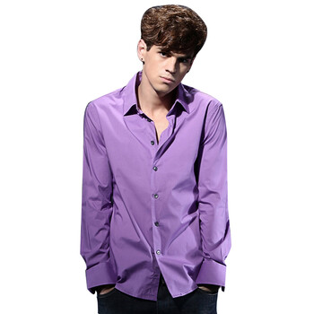 DESIGN CORNER 欧美英伦风男士纯色修身长袖衬衫5939 淡紫色 XXL