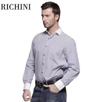 richini日驰尼 正品长袖方领 时尚条纹 宽松型 纯棉 男衬衫12205 淡蓝色 185-100
