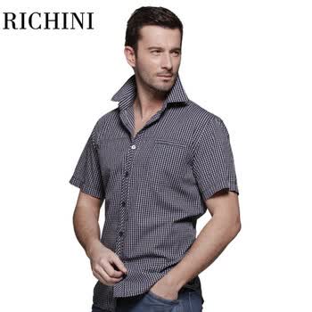 richini日驰尼 男衬正品 夏季纯棉衬衫 休闲 格子布衬衣11103 红色 185-100