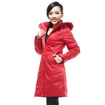 雅鹿 貉子毛领女中长款羽绒服 ^@^YBC2720 红色 170/XL