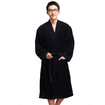 荻嘉茂 时尚舒适纯棉毛巾料浴袍/睡衣 djm100 V领割绒1207 藏蓝 均码