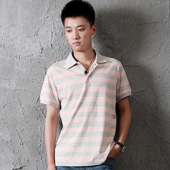 韩都衣舍AMH 韩国2012夏装新款时尚休闲男装条纹POLO衫NS2099 粉色 180/96A XL