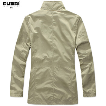 富柏fubai 春装新品 正品男士商务休闲薄款中长立领夹克外套F009 卡其色 XXL-185
