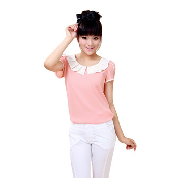玛呐MANA玛呐夏装2012新款女装夏季淑女气质新品短袖女雪纺衬衫HHYS1809 粉色 XL
