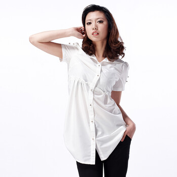 evei2012春夏新品女装 韩版纯色收腰衬衫 2680003 白色 XL