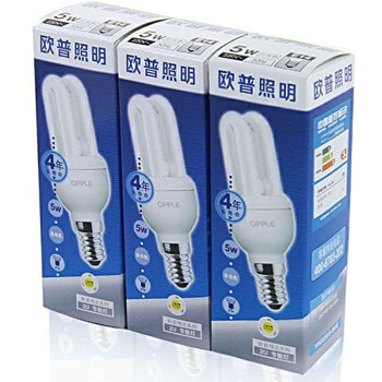欧普照明节能灯细2U-5W-E14日光色3支装