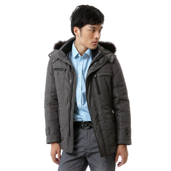 蓝冰 男士水波纹可脱卸中长款羽绒服 ^@^BB57530 铅色 185/XXXL