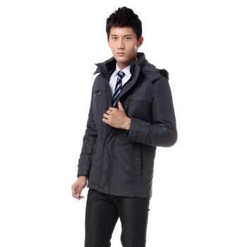 蓝冰 男士水波纹可脱卸中长款羽绒服 ^@^BB57530 黑色 185/XXXL