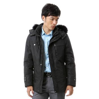 蓝冰 男士水波纹可脱卸中长款羽绒服 ^@^BB57530 咖啡灰 185/XXXL