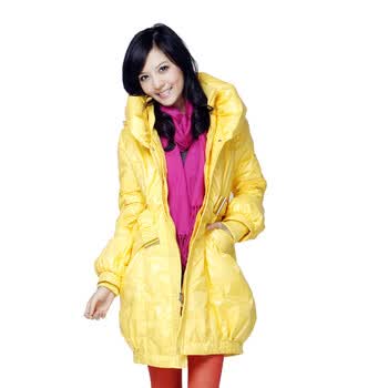 蓝冰 女 泡泡领修身中长款羽绒服 ^@^BA67070 日光黄 175/XXL