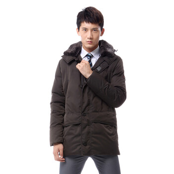 雅鹿 男士 獭兔毛领记忆丝中长款 羽绒服 ^@^LD17500 深黑咖 185/XXXL