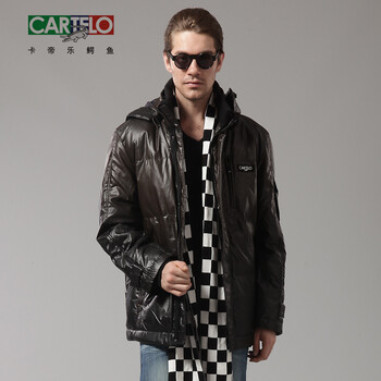 卡帝乐鳄鱼cartelo男装PU皮渐变中长款羽绒服 0666 浅咖色 XXL