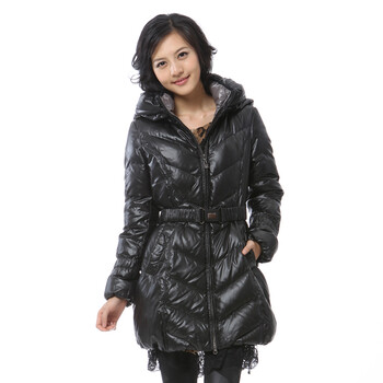 雅鹿 女 时尚双领修身中长款90绒羽绒服 ^@^YM10350 黑色 175/XXL
