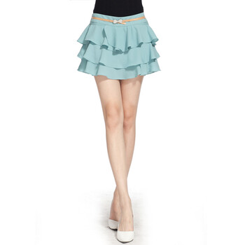 似水年华 夏装蛋糕层假腰带裙裤中腰短裙 女229147K2 浅蓝色 XL