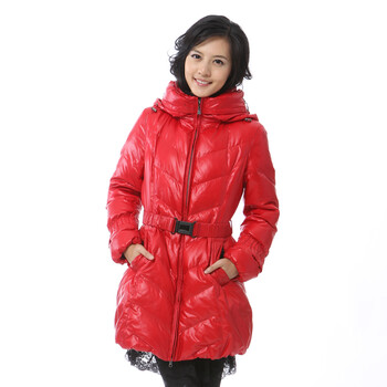 雅鹿 女 时尚双领修身中长款90绒羽绒服 ^@^YM10350 红色 175/XXL