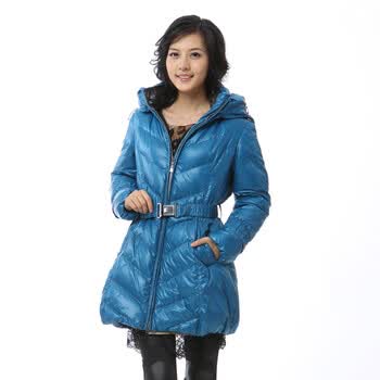 雅鹿 女 时尚双领修身中长款90绒羽绒服 ^@^YM10350 蓝色 175/XXL