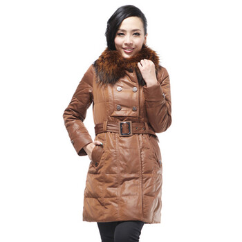 2011新款 雅鹿 貉子毛皮草大翻领女士长款羽绒服 ^@^YM10750 棕咖 175/100B(XXL)