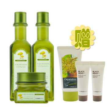 The face shop 毛孔修护爽肤水+调理乳+面霜 送五谷洁面膏50g+黑莓鼻膜2支