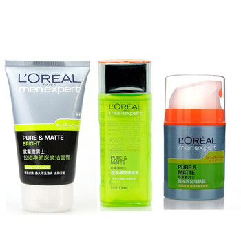 LOREAL PARIS巴黎欧莱雅男士控油炭爽净亮洁面膏100ml+控油周全理肤露50ml+控油净爽激活水 130ml