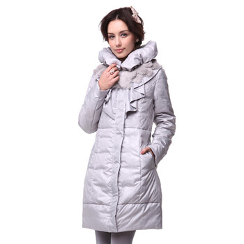 年中大促 爱美斯中长款兔毛荷叶边修身正品羽绒服特价A115218 浅灰色 (XXL)175/96A