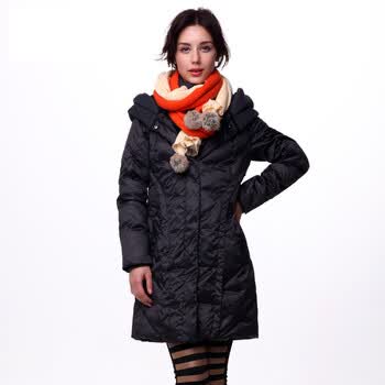 年中大促 爱美斯2011新款羽绒服正品女麻灰针织领中长款清仓 黑色 (XXL)175/96A