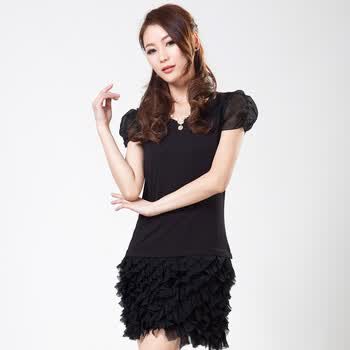似水年华 夏装修身连衣裙新款女装1124203L 黑色 XL