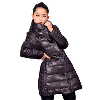 VERI GUDE 韩版时尚大翻领修身羽绒服 中长款修身羽绒服 黑色 L