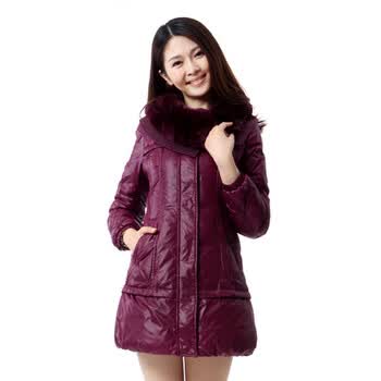 雅鹿 女 獭兔毛领扎球修身中长款羽绒服 ^@^LD25090 绛紫 175/XXL