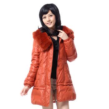 雅鹿 女 獭兔毛领扎球修身中长款羽绒服 ^@^LD25090 金色 175/XXL