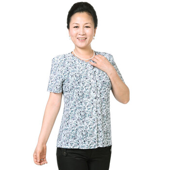 比尔丝 韩版时尚靓丽短袖中老年妈妈装衬衫 B16 新娇美女人衬衣# 绿色 XXXXL