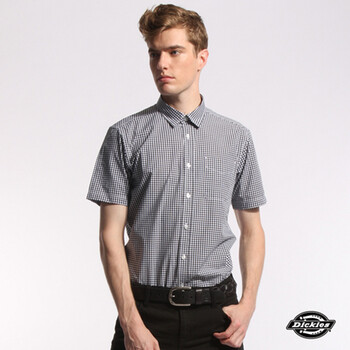 Dickies男上装格子三色休闲百搭短袖衬衫衬衣 原价259元 1121183 黑色 (XXL) 185/104A