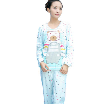 蕾曦 乐乐熊长袖哺乳衣外出秋装孕妇装秋冬装哺乳套装月子服哺乳睡衣 WML.乐乐熊 蓝色 XL