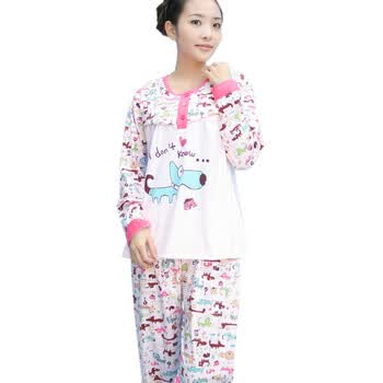 蕾曦 Z7201秋冬春款 纯棉动物卡通孕妇家居服睡衣哺乳套装月子服 WML.小岛狗 粉色 M