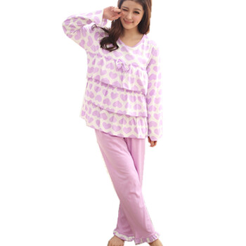 蕾曦 孕妇装 孕妇月子服套装 爱心印花套装 WML.1301 紫罗兰 XL