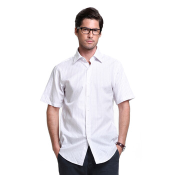UPPER雅派朗迪男装紫白格纹商务休闲短袖衬衫U11GCD01-4 185/108 44#