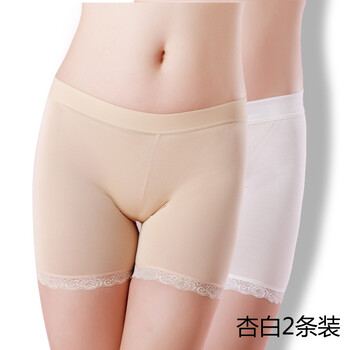 【2条装】蜜格儿安全打底裤三分裤 竹纤维夏季透气抗菌纯素色女士防走光中腰平角内裤 N3305X1 杏白2条装 均?