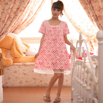 庆同2012女式睡衣夏季莫代尔短袖可爱简约休闲睡裙85550 浅灰色 XL
