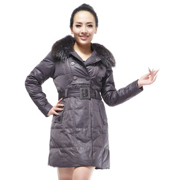 雅鹿 女 貉子毛皮草大翻领长款羽绒服 ^@^YM10750 灰色 175/XXL