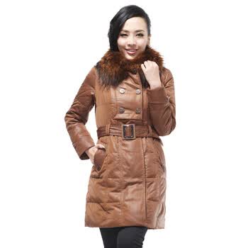 雅鹿 女 貉子毛皮草大翻领长款羽绒服 ^@^YM10750 棕咖 175/XXL