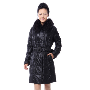 雅鹿 女 貉子毛皮草大翻领长款羽绒服 ^@^YM10750 黑色 175/XXL