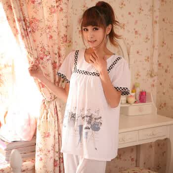 庆同夏季女式公主梭织纯棉睡衣家居服短袖套装85543 白色 XL